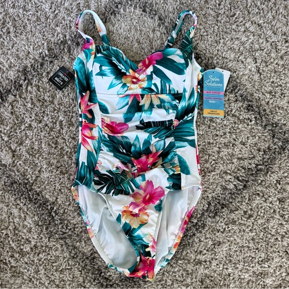 Swim Solutions One Piece Swimsuit size 8 NWT Created for Macy’s floral pattern - Picture 1 of 6